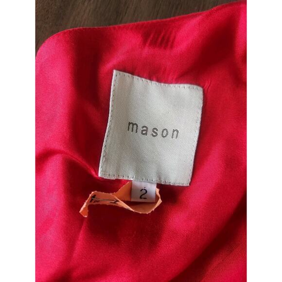 Mason Women's Size 2 One Shoulder Ruched Elastic Waist Silk Mini Dress Red - Picture 5 of 13